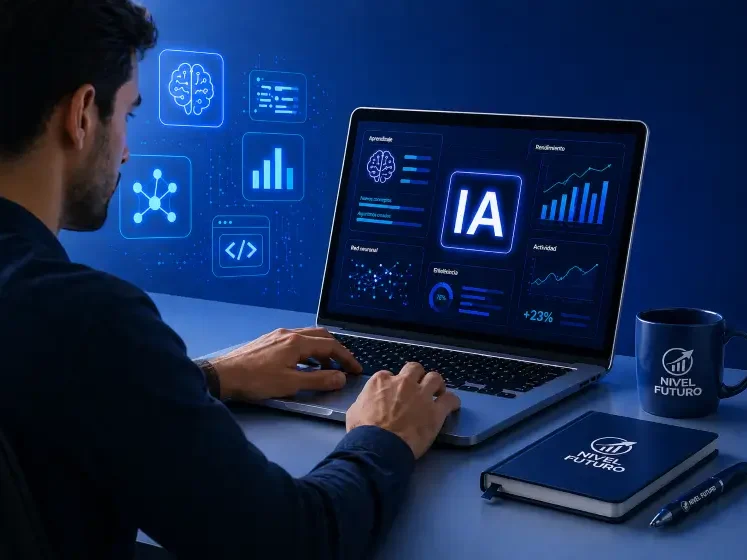 Espacio de trabajo futurista en inteligencia artificial